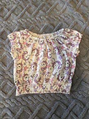 Place Girls White Top with Pink Unicorn and Star Print 6/8